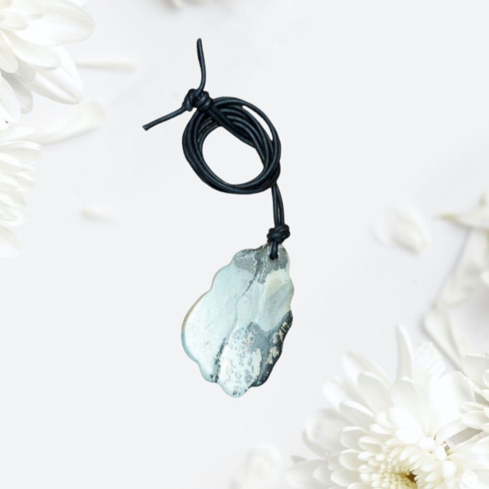 Large Apache Jasper Necklace Unique Natural Gemstone Leather Cord